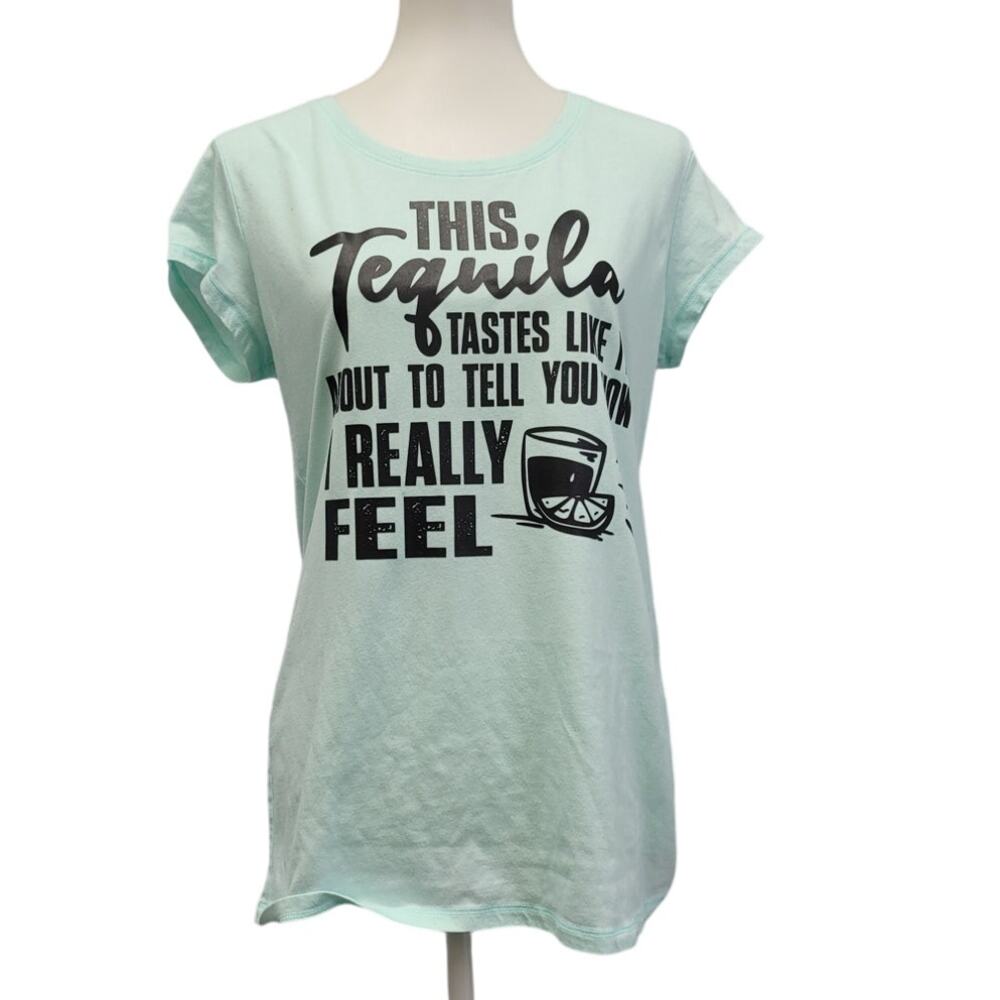 Hand Printed Upcycled Womens Medium This Tequila Tastes How I Really Feel Tee